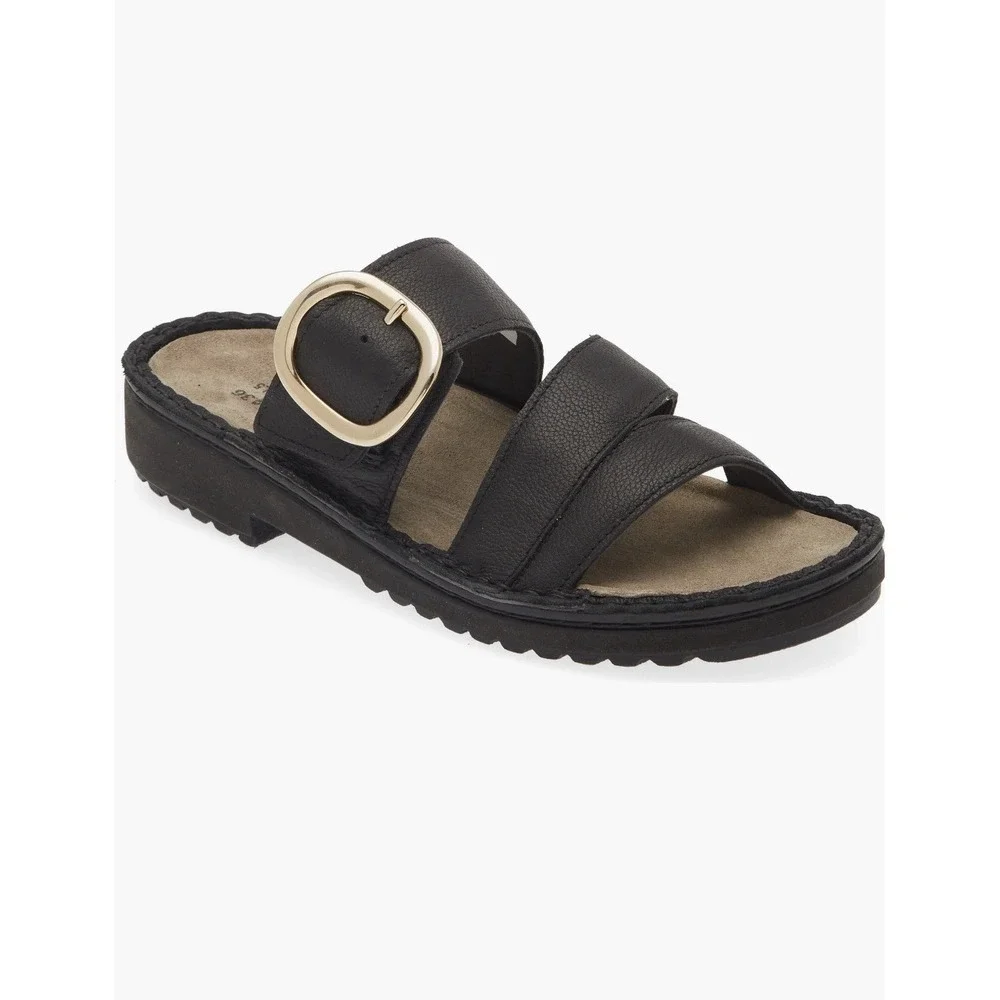 NAOT Leather Slide Sandals Frey Black Womens Size 10 Beach Travel Comfort